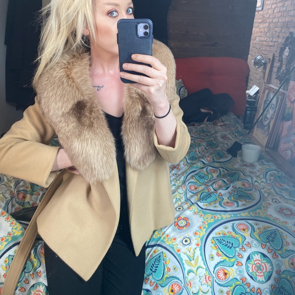 30% OFF BUNDLES! REAL FUR 100% CASHMERE TRENCHCOAT JACKET DUSTER COAT VINTAGE - Picture 10 of 16
